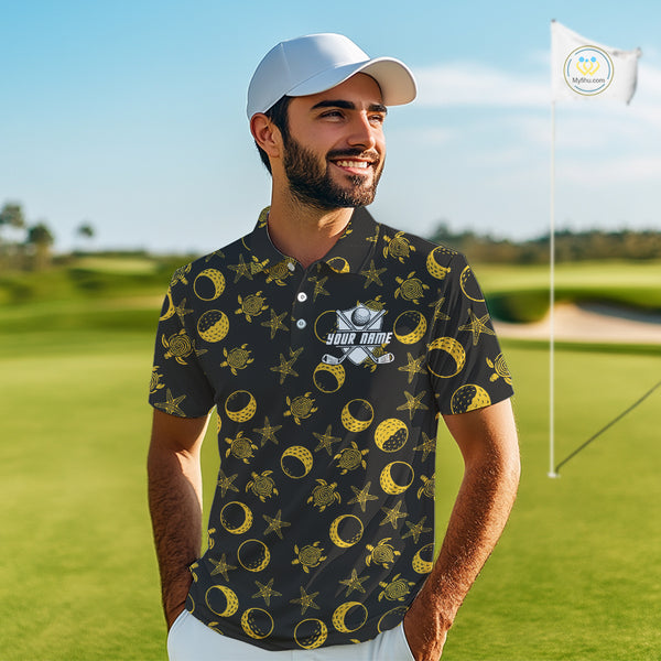 Black and Gold golf pattern Men golf polo shirts Custom best mens golf wear, personalized golf gifts NQS10130
