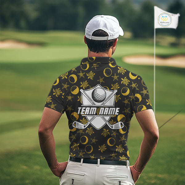 Black and Gold golf pattern Men golf polo shirts Custom best mens golf wear, personalized golf gifts NQS10130