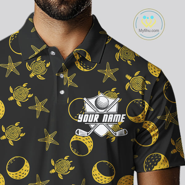 Black and Gold golf pattern Men golf polo shirts Custom best mens golf wear, personalized golf gifts NQS10130