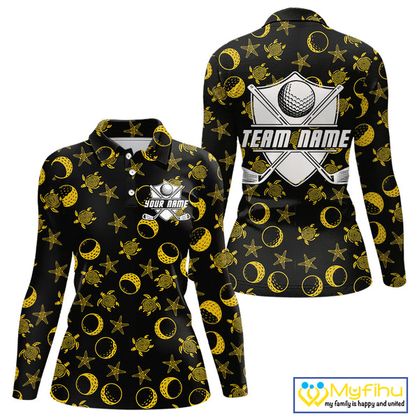 Black and Gold golf pattern Women golf polo shirts Custom best ladies golf wear, golfing gifts NQS10130