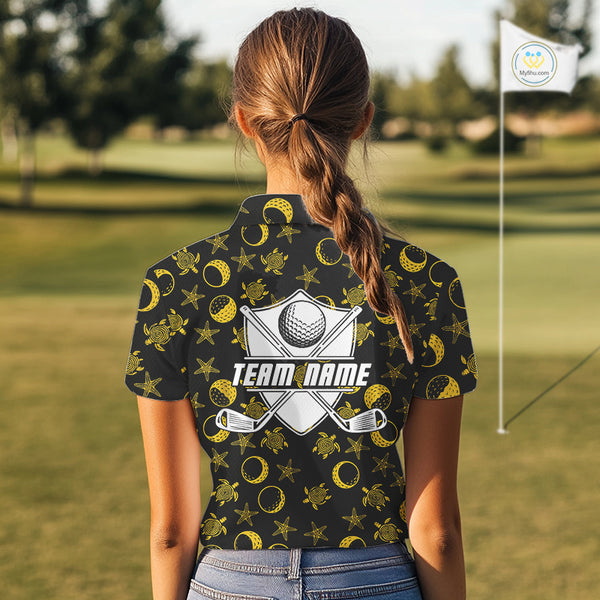 Black and Gold golf pattern Women golf polo shirts Custom best ladies golf wear, golfing gifts NQS10130