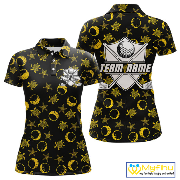 Black and Gold golf pattern Women golf polo shirts Custom best ladies golf wear, golfing gifts NQS10130
