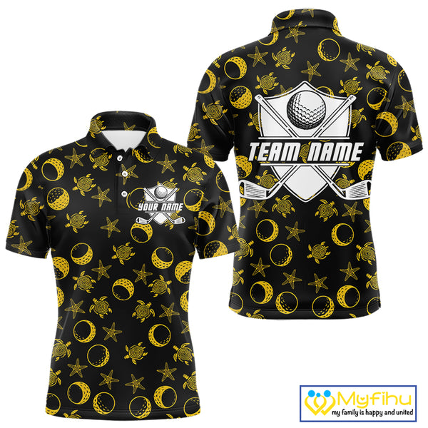 Black and Gold golf pattern Men golf polo shirts Custom best mens golf wear, personalized golf gifts NQS10130