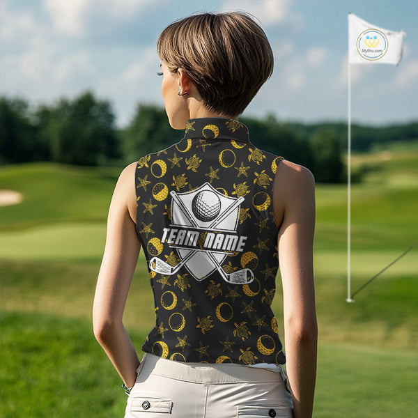 Black and Gold golf pattern Women sleeveless polo shirt Custom best ladies golf wear, golf gifts NQS10130