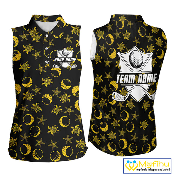 Black and Gold golf pattern Women sleeveless polo shirt Custom best ladies golf wear, golf gifts NQS10130