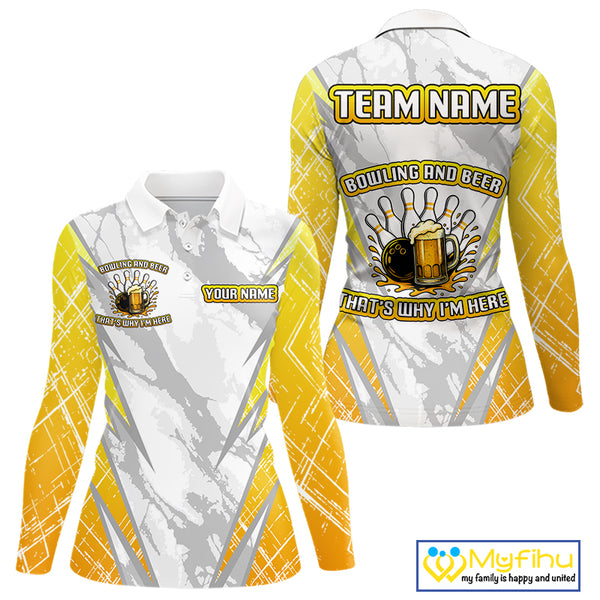 Bowling and beer That's why I'm here Funny Women Bowling Shirts Custom Team Bowling Jerseys NQS10134