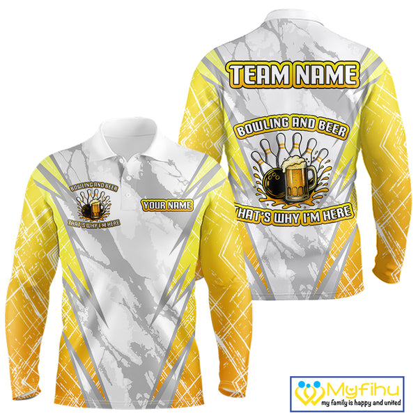Bowling and beer That's why I'm here Funny Mens Bowling Shirts Custom Team Bowling Jerseys NQS10134