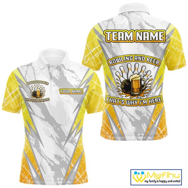 Bowling and beer That's why I'm here Funny Mens Bowling Shirts Custom Team Bowling Jerseys NQS10134