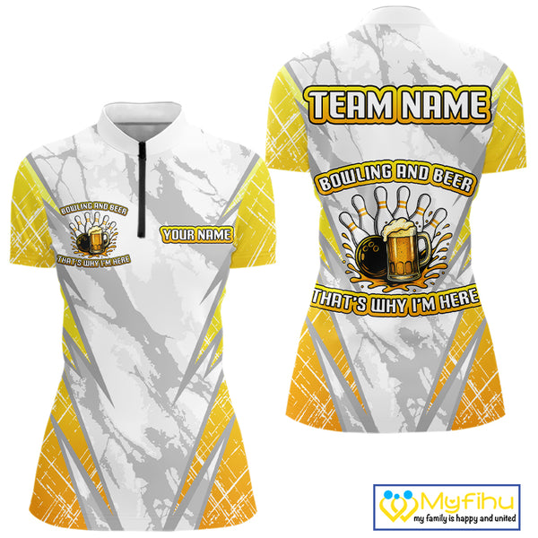 Bowling and beer That's why I'm here Funny Women Bowling Shirts Custom Team Bowling Jerseys NQS10134