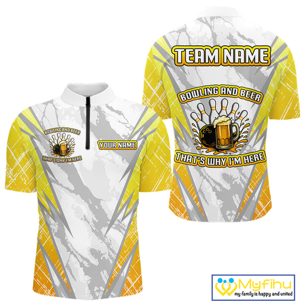 Bowling and beer That's why I'm here Funny Mens Bowling Shirts Custom Team Bowling Jerseys NQS10134