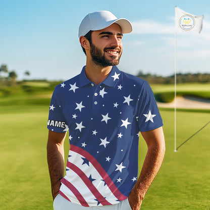 Red, White and Blue stars pattern Men golf polo shirts Custom American Flag patriotic mens golf top NQS10138