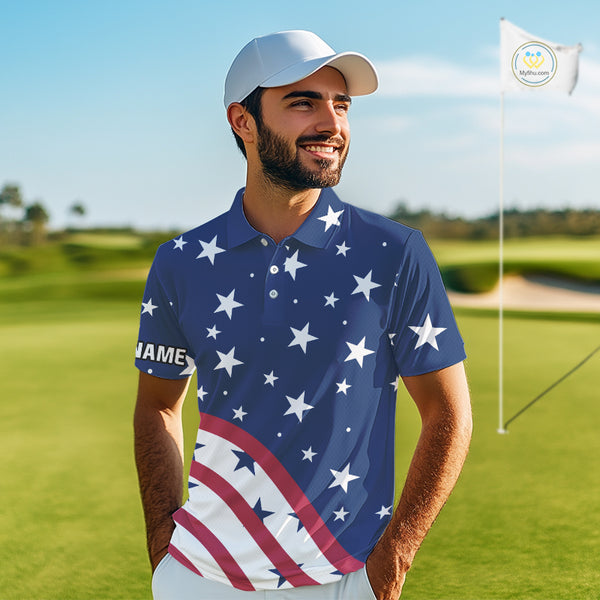 Red, White and Blue stars pattern Men golf polo shirts Custom American Flag patriotic mens golf top NQS10138