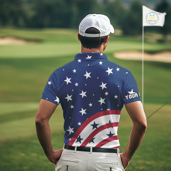 Red, White and Blue stars pattern Men golf polo shirts Custom American Flag patriotic mens golf top NQS10138