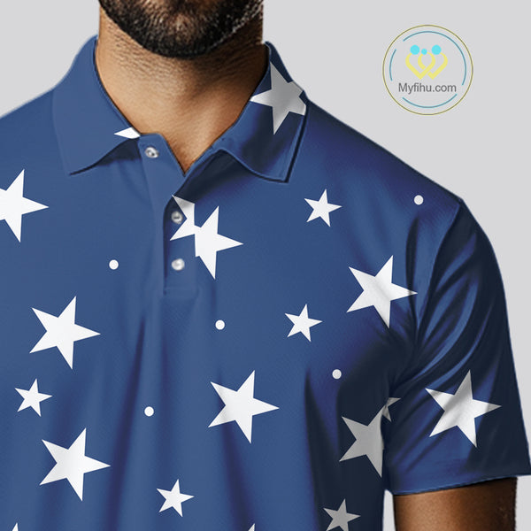 Red, White and Blue stars pattern Men golf polo shirts Custom American Flag patriotic mens golf top NQS10138