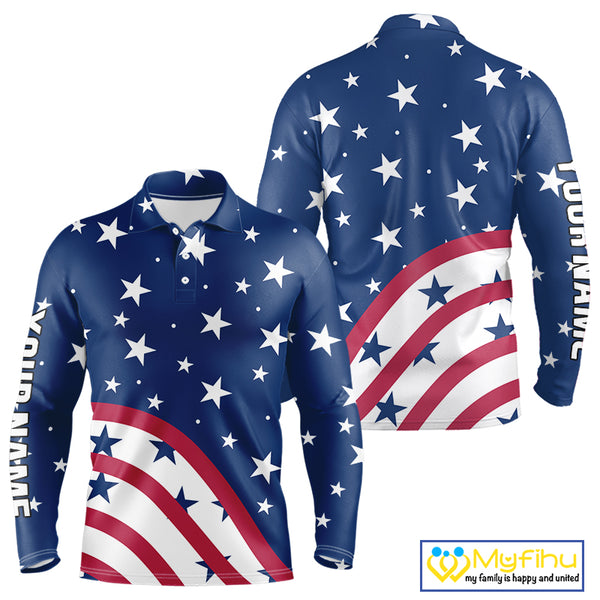 Red, White and Blue stars pattern Men golf polo shirts Custom American Flag patriotic mens golf top NQS10138
