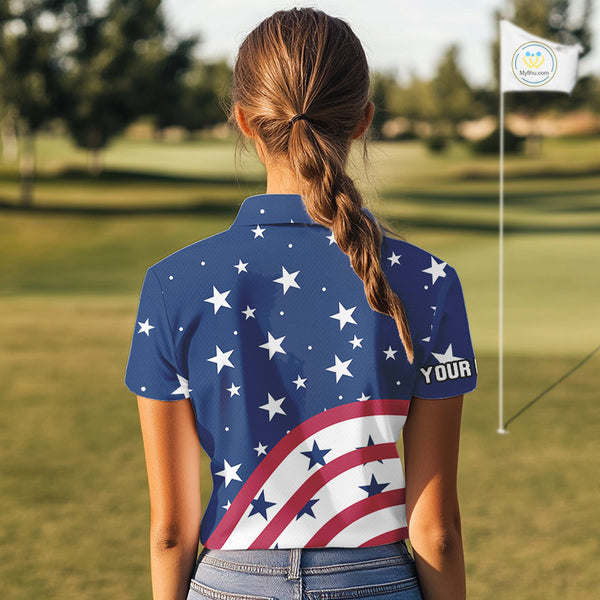 Red, White & Blue stars pattern Women golf polo shirts Custom American Flag patriotic ladies golf top NQS10138