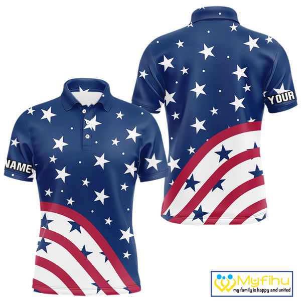 Red, White and Blue stars pattern Men golf polo shirts Custom American Flag patriotic mens golf top NQS10138