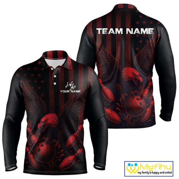 Black and Red American Flag Eagle Bowling Shirt For Mens Custom Patriotic Team bowling jerseys NQS10480