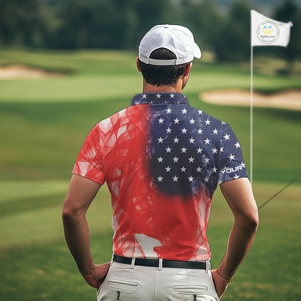 Custom Smoke American Flag Patriotic Golf Polo Shirt For Men, Personalized Mens Golf top NQS10497