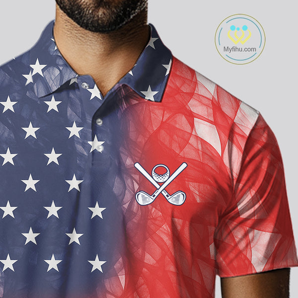 Custom Smoke American Flag Patriotic Golf Polo Shirt For Men, Personalized Mens Golf top NQS10497