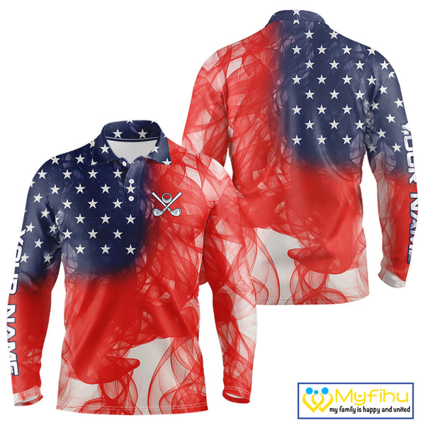 Custom Smoke American Flag Patriotic Golf Polo Shirt For Men, Personalized Mens Golf top NQS10497