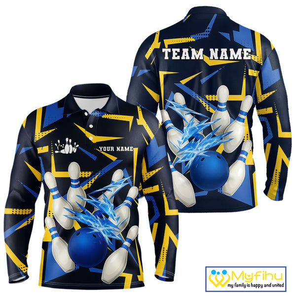 Personalized Blue And Yellow camo lightning thunder Bowling Shirts For Men Custom Bowling Team jersey NQS10305