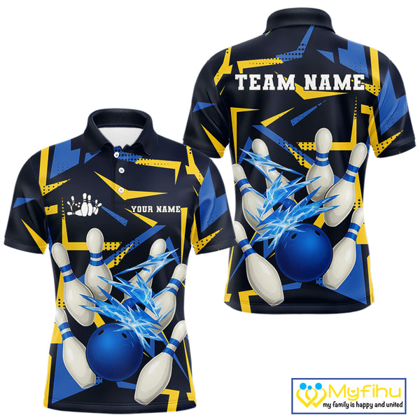 Personalized Blue And Yellow camo lightning thunder Bowling Shirts For Men Custom Bowling Team jersey NQS10305