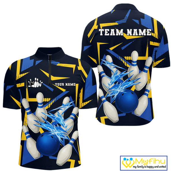 Personalized Blue And Yellow camo lightning thunder Bowling Shirts For Men Custom Bowling Team jersey NQS10305