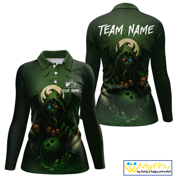 Personalized Green Reaper Skull Halloween Bowling Shirt For Women Custom Skull Bowling Team jersey NQS10311