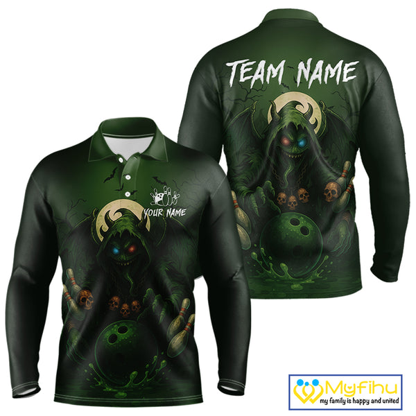 Personalized Green Reaper Skull Halloween Bowling Shirts For Men Custom Halloween Bowling Team jersey NQS10311