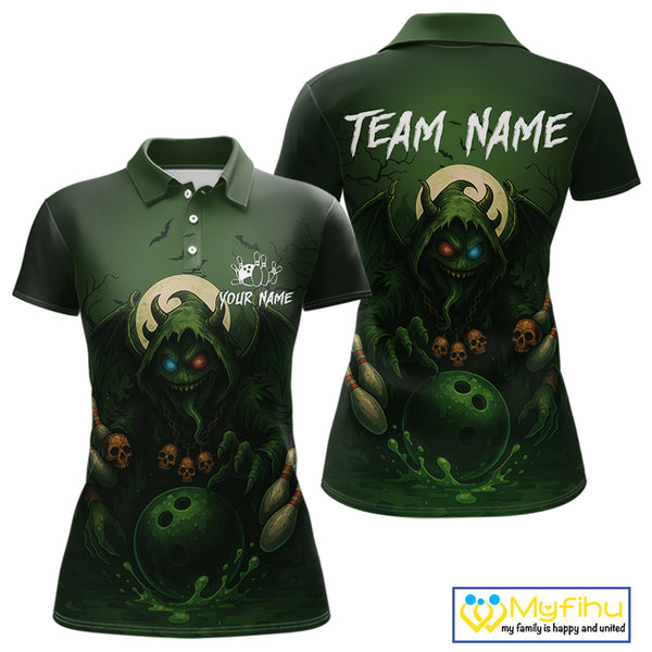 Personalized Green Reaper Skull Halloween Bowling Shirt For Women Custom Skull Bowling Team jersey NQS10311