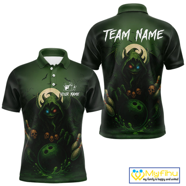 Personalized Green Reaper Skull Halloween Bowling Shirts For Men Custom Halloween Bowling Team jersey NQS10311
