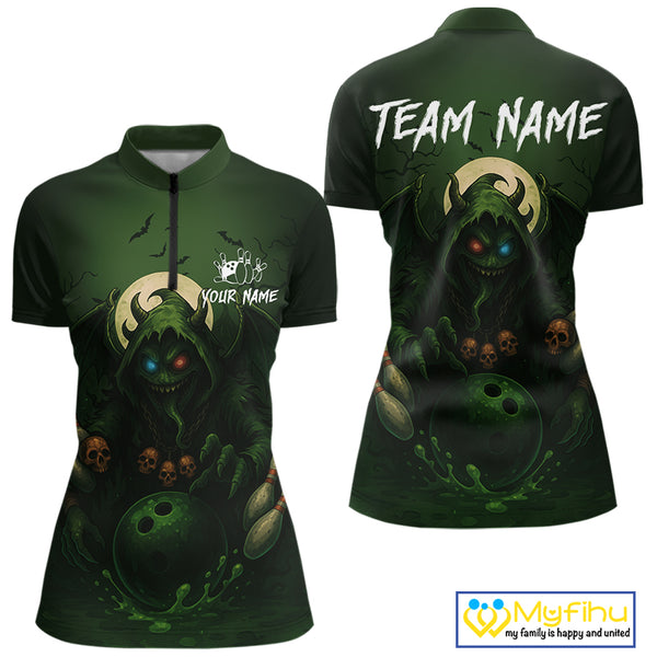 Personalized Green Reaper Skull Halloween Bowling Shirt For Women Custom Skull Bowling Team jersey NQS10311