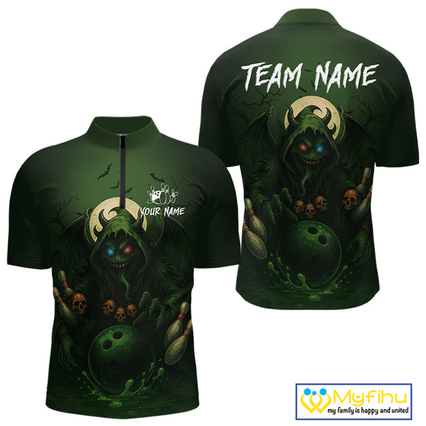 Personalized Green Reaper Skull Halloween Bowling Shirts For Men Custom Halloween Bowling Team jersey NQS10311