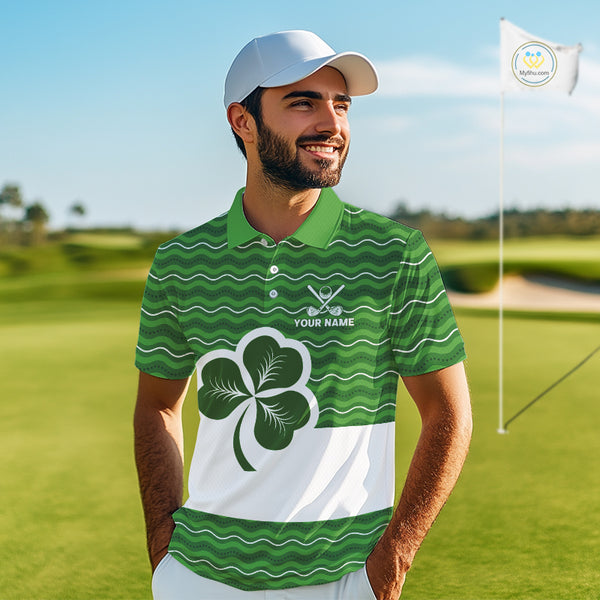Green shamrock Lucky Mens polo golf shirts Custom St Patrick Day team golf jerseys NQS10508