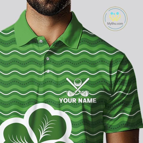 Green shamrock Lucky Mens polo golf shirts Custom St Patrick Day team golf jerseys NQS10508