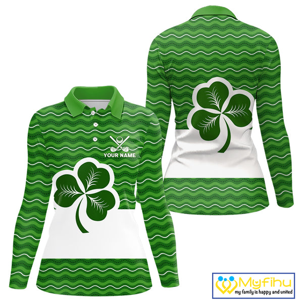 Green shamrock Lucky Women polo golf shirts Custom St Patrick Day team golf jerseys NQS10508
