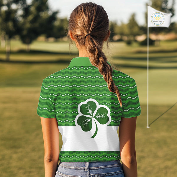 Green shamrock Lucky Women polo golf shirts Custom St Patrick Day team golf jerseys NQS10508