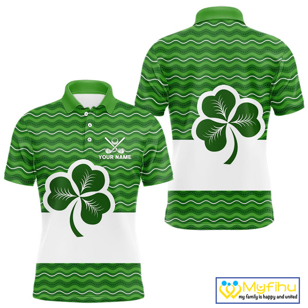 Green shamrock Lucky Mens polo golf shirts Custom St Patrick Day team golf jerseys NQS10508