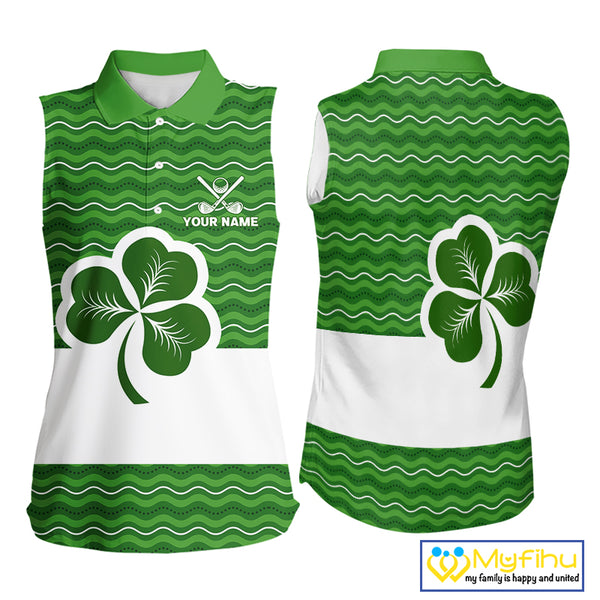 Green shamrock Lucky Sleeveless Polo golf shirts Custom St Patrick Day team golf jerseys NQS10508