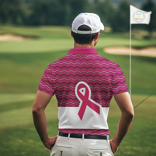 Pink ribbon Mens polo golf shirts Custom Breast cancer awareness team golf attire for men NQS10509