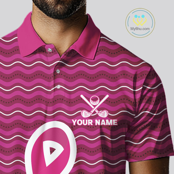 Pink ribbon Mens polo golf shirts Custom Breast cancer awareness team golf attire for men NQS10509