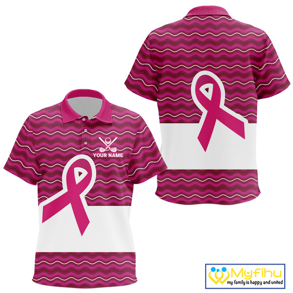 Pink ribbon Kid polo golf shirts Custom Breast cancer awareness team golf attire for Kid NQS10509