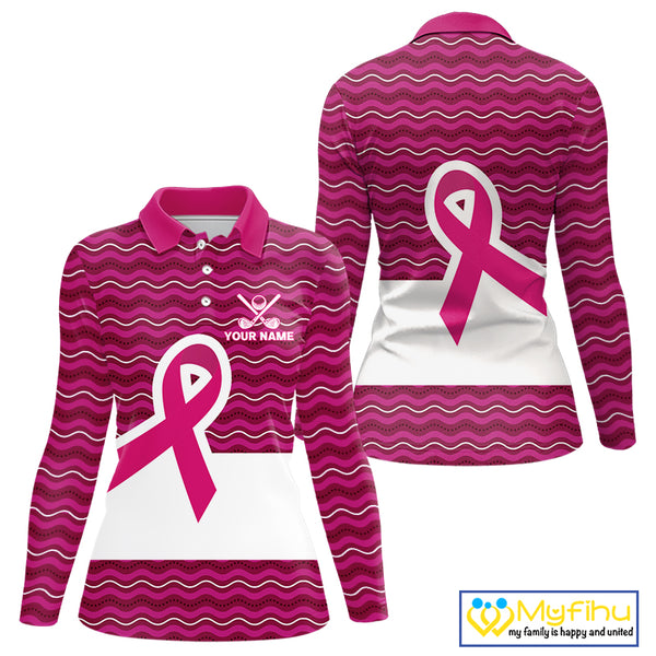 Pink ribbon Women polo golf shirts Custom Breast cancer awareness team golf attire for ladies NQS10509