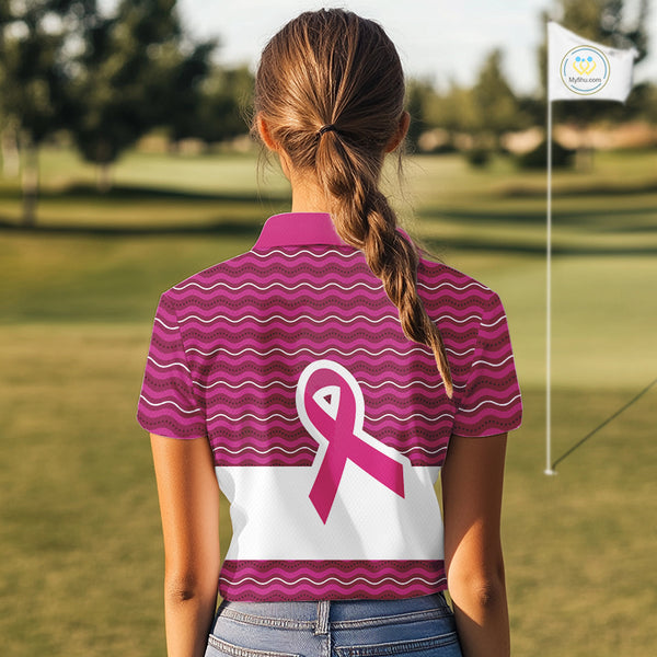 Pink ribbon Women polo golf shirts Custom Breast cancer awareness team golf attire for ladies NQS10509