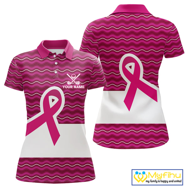 Pink ribbon Women polo golf shirts Custom Breast cancer awareness team golf attire for ladies NQS10509