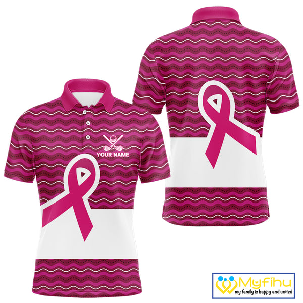 Pink ribbon Mens polo golf shirts Custom Breast cancer awareness team golf attire for men NQS10509