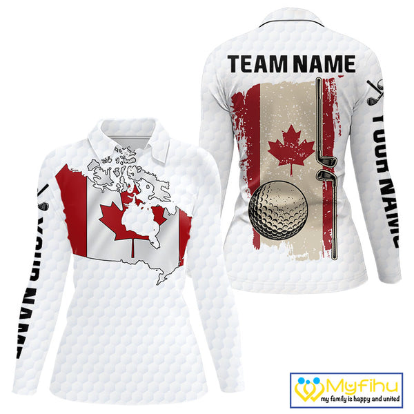 Personalized vintage Canadian Flag Women golf polo shirts Custom Patriotic Golf outfit For ladies NQS10182