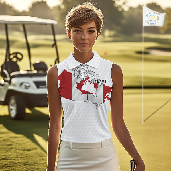 Personalized vintage Canadian Flag Women sleeveless polo shirt Custom Patriotic ladies Golf outfit NQS10182