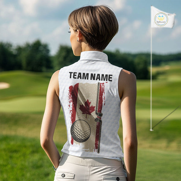 Personalized vintage Canadian Flag Women sleeveless polo shirt Custom Patriotic ladies Golf outfit NQS10182